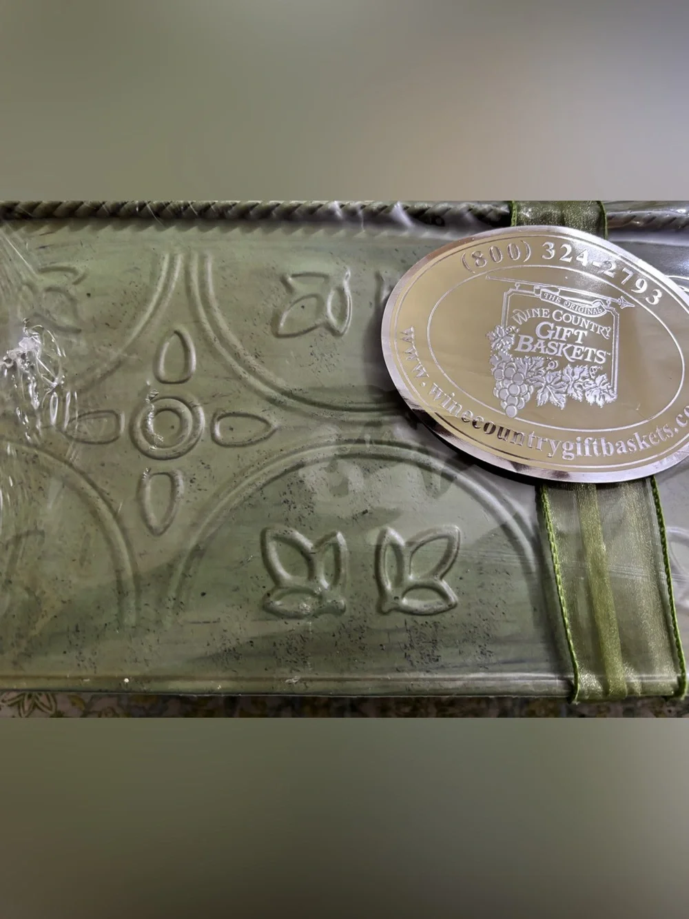 Embossed Olive Green Tin Basket with Candles